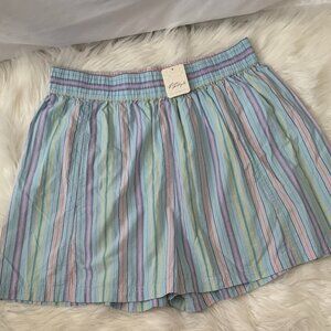FREE PEOPLE Get Free Striped Pull On Shorts in Sky Blue Combo Sz LARGE